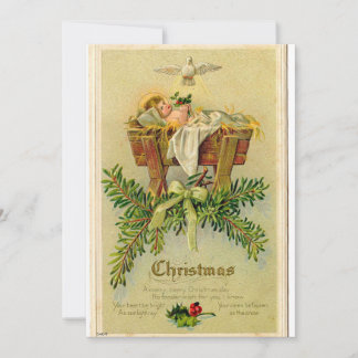 Vintage Baby Jesus in Manger Greeting Card Kaart