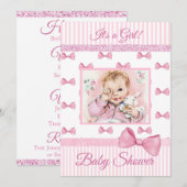 Vintage Baby Pink Bows Baby shower Invitation (Devant / Derrière)