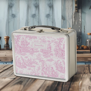 Vintage Baby Roze Toile De Jouy Scenisch Patroon