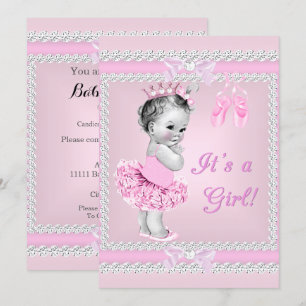 Vintage baby shower meisje mooie roze ballerina kaart
