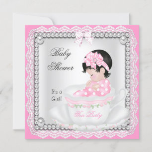 Vintage baby shower meisje roze baby theekopje kan kaart