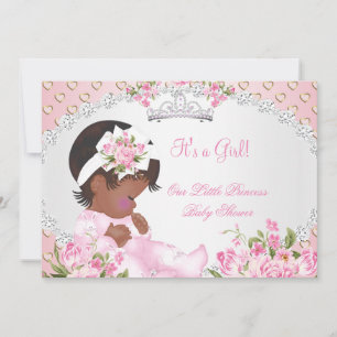 Vintage baby shower meisje roze bloemhartjes A Kaart