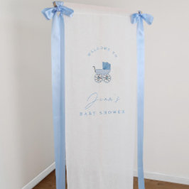 Vintage Baby Shower Welcome Sign, Blue toile de jo Spandoek