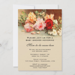 Vintage babyfeest, antieke rozen bloemen bloemstuk kaart