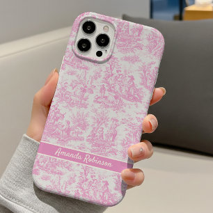 Vintage babyroze Toile de Jouy landschap iPhone 16 Hoesje
