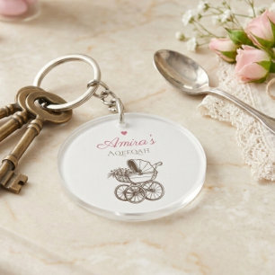 Vintage babywagen Aqeeqah islamitische babymeisje Sleutelhanger