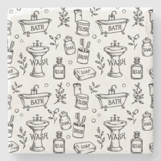 Vintage Badkamer Decoratie - Wit/Zwart Stenen Onderzetter