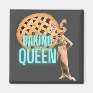 Vintage Baking Queen op grijs Magneet