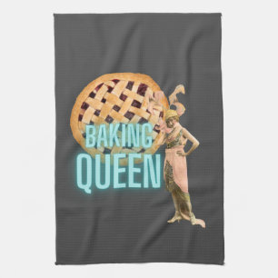 Vintage Bakkoningin op Grijs  Theedoek