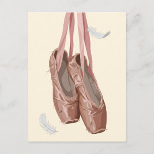 Vintage ballet pumps en witte veren briefkaart