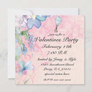 Vintage Balloon à air chaud à Valentine Invitation