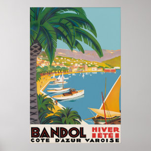 Vintage Bandol Reisposter Print, Franse Riviera Poster