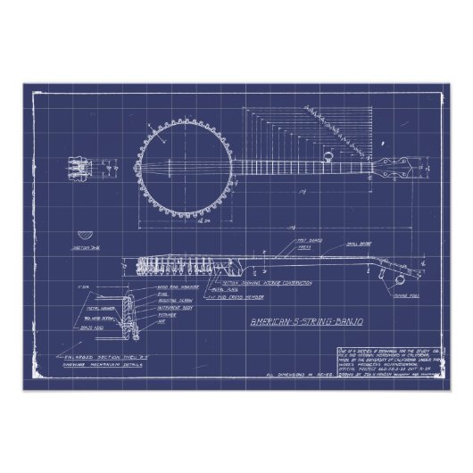 Vintage Banjo Blueprints Poster (Voorkant)