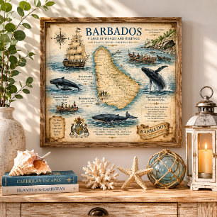 Vintage Barbados Nautische Kaart Muurkunst Poster