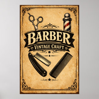 Vintage Barber Poster - Retro Haircut Tools Print