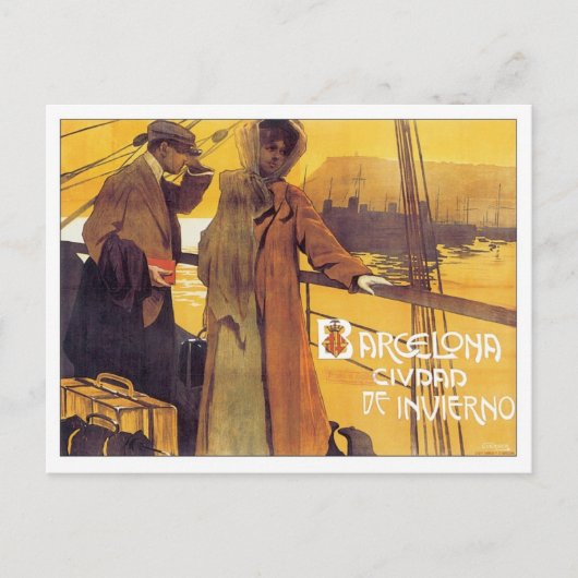 Vintage Barcelona Ciudad Briefkaart (Voorkant)