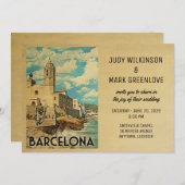Vintage Barcelona Wedding Invitation Spanje Kaart (Voorkant / Achterkant)