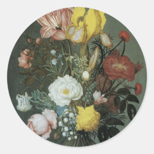 Vintage Barok, Boeket Bloemen in Glazen Vaas Ronde Sticker