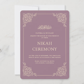 Vintage Barok Goud Stof Purper Nikah Ceremonie Kaart