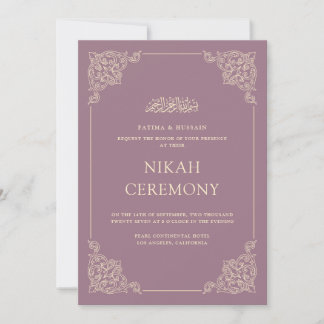 Vintage Barok Goud Stof Purper Nikah Ceremonie Kaart