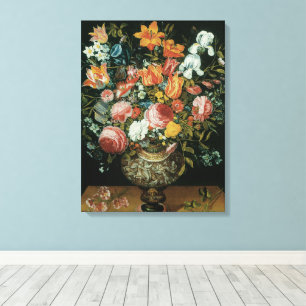 Vintage Barok Stilleven Bloemen in een Vaas Canvas Afdruk