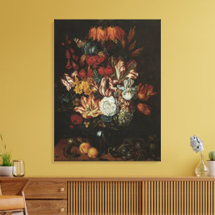Vintage Barok, Stilleven Bloemen in Vaas Canvas Afdruk