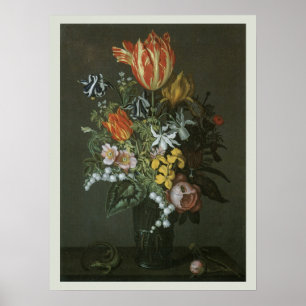 Vintage Barok, Stilleven Bloemen in Vaas Poster