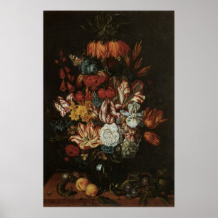 Vintage Barok, Stilleven Bloemen in Vaas Poster