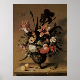 Vintage Barok, Stilleven Bloemen in Vaas Poster