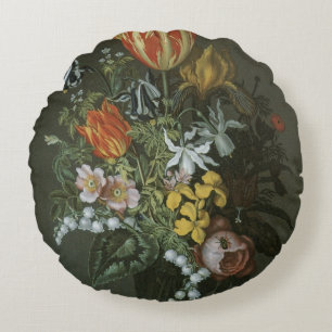 Vintage Barok, Stilleven Bloemen in Vaas Rond Kussen