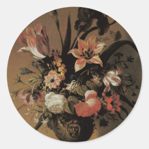 Vintage Barok, Stilleven Bloemen in Vaas Ronde Sticker