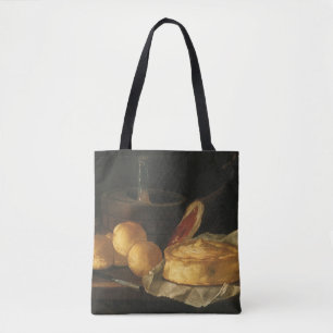 Vintage Barok Stilleven met Brood, Taart, Ham Draagtas