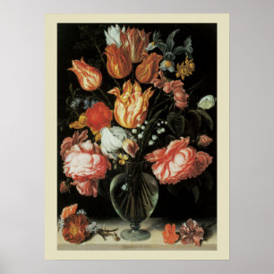 Vintage Barokke Bloemen, Tulpen en Rozen in Vaas Poster