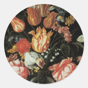 Vintage Barokke Bloemen, Tulpen en Rozen in Vaas Ronde Sticker