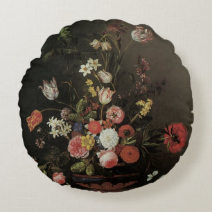 Vintage Barokke Bloemstilleven Bloemen in Vaas Rond Kussen
