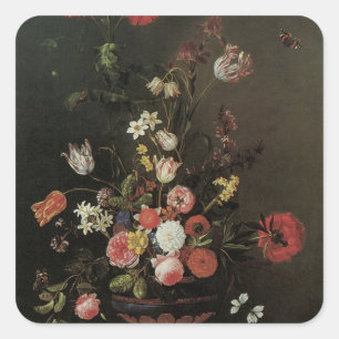 Vintage Barokke Bloemstuk Bloemen in Vaas Vierkante Sticker