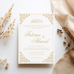 Vintage Barokke Lijst Goud Witte Moslim Bruiloft Kaart