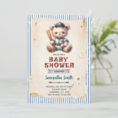 Vintage Baseball Bear Baby Shower Invitation (Debout devant)