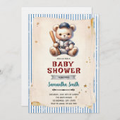 Vintage Baseball Bear Baby Shower Invitation (Devant / Derrière)