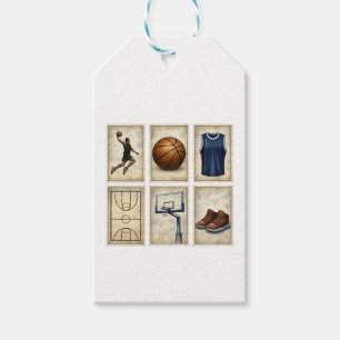 Vintage Basketbal Stamps Sportcollectie Cadeaulabel