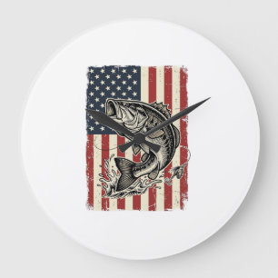 Vintage Bass Vissen Amerikaanse Vlag Shirt Ontwerp Grote Klok