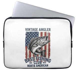 Vintage Bass Vissen Amerikaanse Vlag Shirt Ontwerp Laptop Sleeve