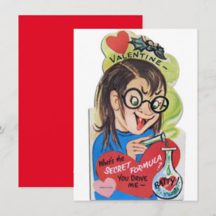 Vintage Batty Valentijnsdag Nerdy Meisje Feestdagenkaart
