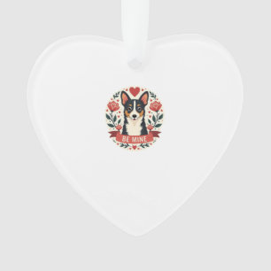 Vintage Be Mine Corgi Saint-Valentin Floral Folk A