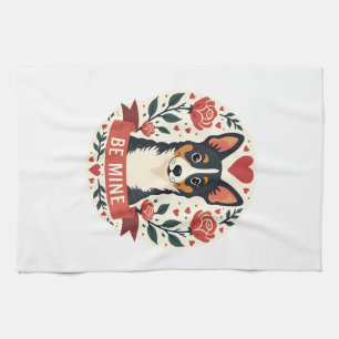 Vintage Be Mine Corgi Valentijns Bloemrijke Folk A Theedoek
