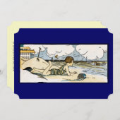 Vintage Beach Art Seascape Invitations personnalis (Devant / Derrière)