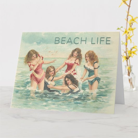 Vintage Beach Fun Kaart (Gele Bloem)