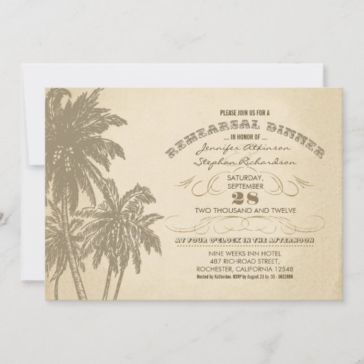vintage beach palms répétition dîner invitations (Devant)