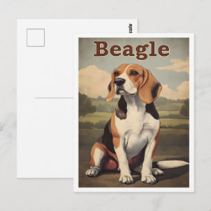 Vintage Beagle Hond Kunst Briefkaart