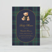 Vintage Bear Plaid Baby Shower Invitation (Debout devant)